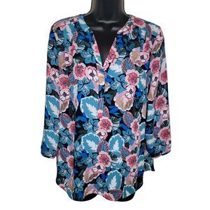 NYDJ Curves 360 By Nydj Women's Yoke Perfect Blouse, Multi Size Small